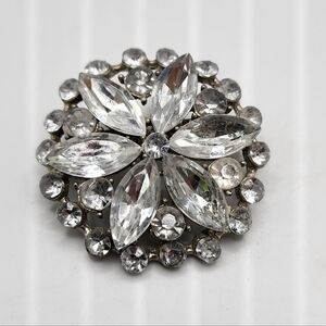Vintage Clear Rhinestone Silver Tone Floret Brooch Pin